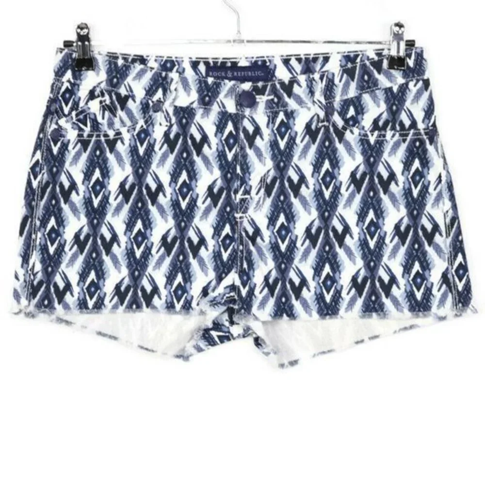Rock & Republic Cut Off Jean Shorts‎ Blue White Native Lolita Stretch 12